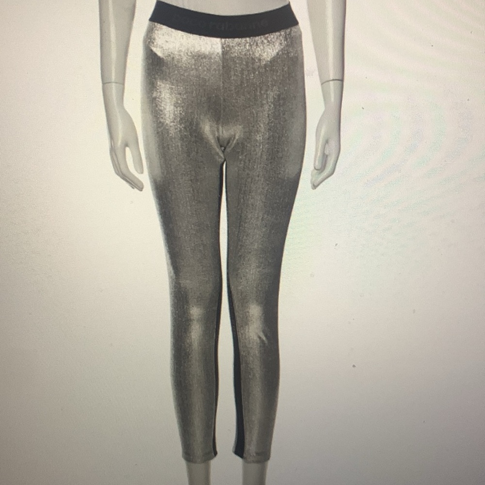 Paco Rabanne Skinny Leg Pants size small. Silver, mid-rise, elasticized waist.